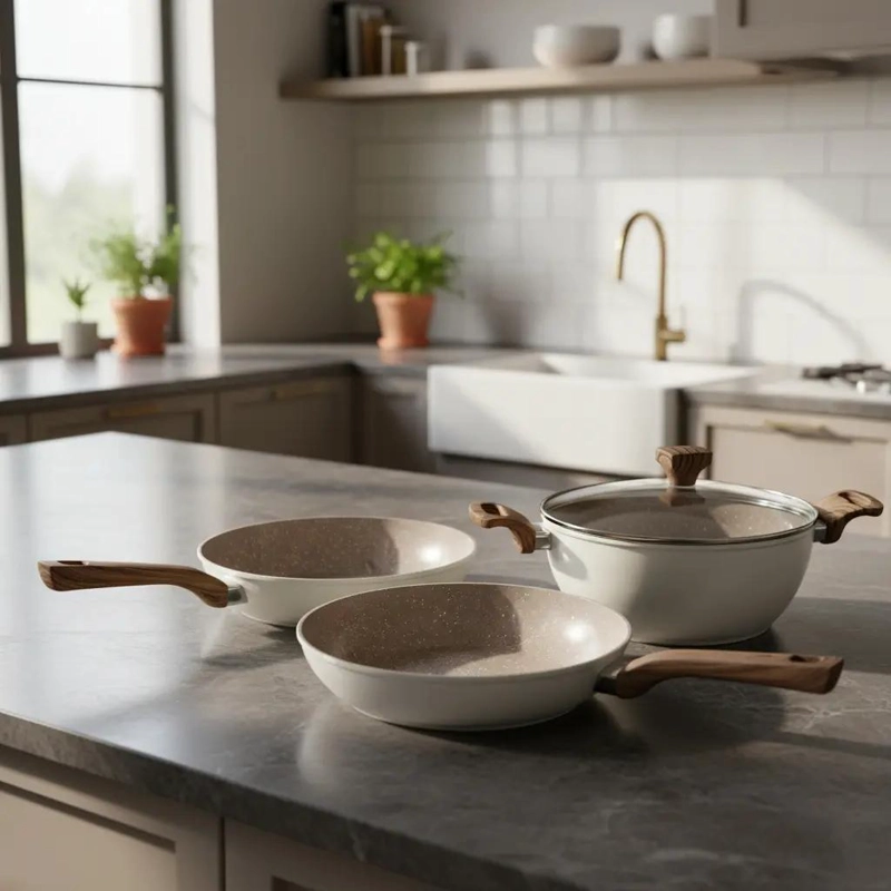 JUEGO DE 4 PIEZAS DE BATERIA DE COCINA CON RECUBRIMIENTO CERAMICO ANTIADHERENTE - 4