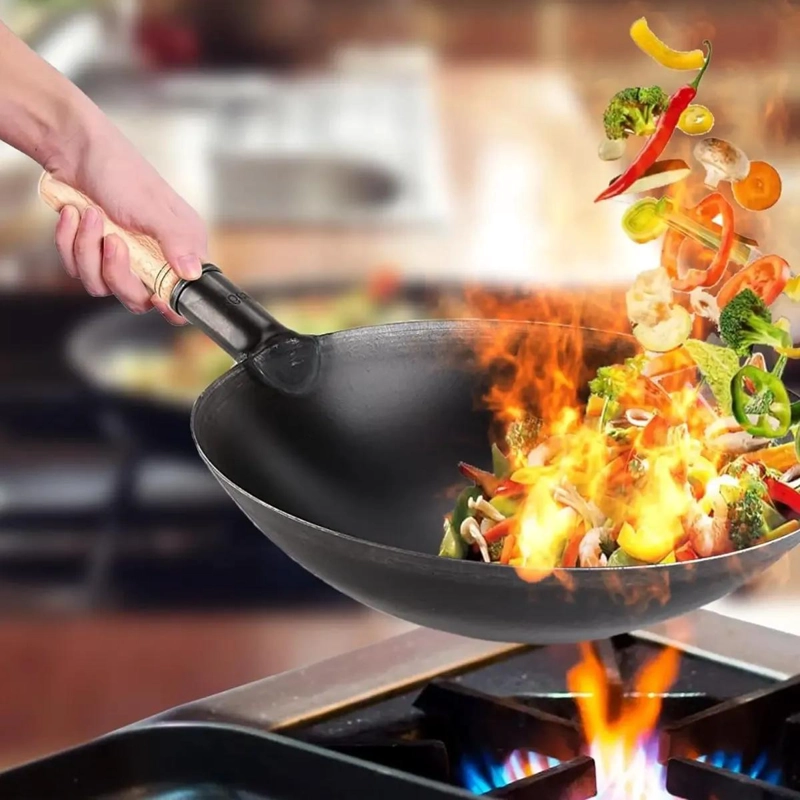 WOK DE MADERA CON MANGO ERGONOMICO DE 34 CM PARA COCINA - 3