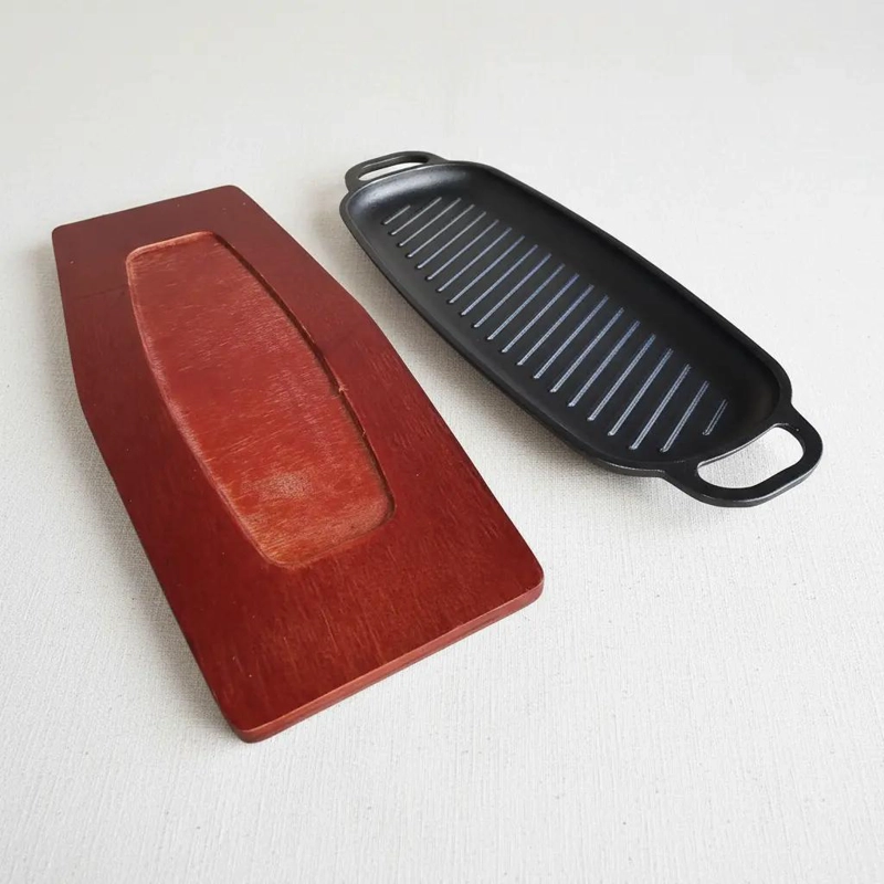PLANCHA CHURRASQUERA DE HIERRO CON BASE DE MADERA 34X15X3 CM PARA ASADOS - 5