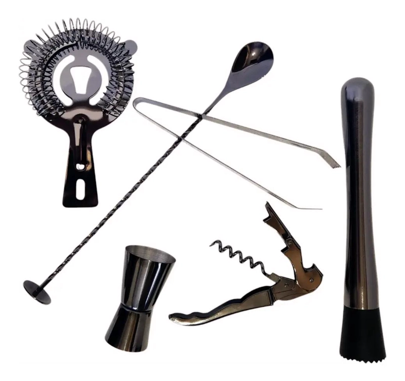 JUEGO DE COCTELERA PARA BAR CON 10 PIEZAS EN ACERO INOXIDABLE NEGRO - 1