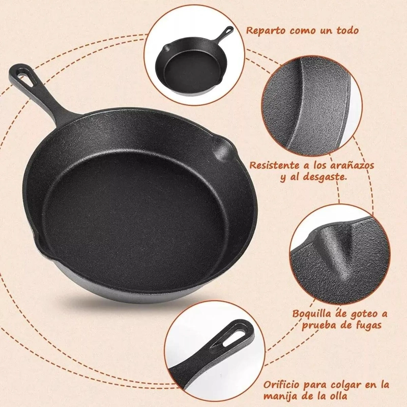 JUEGO DE SARTENES DE HIERRO FUNDIDO DE 26 CM PARA COCINA - 3