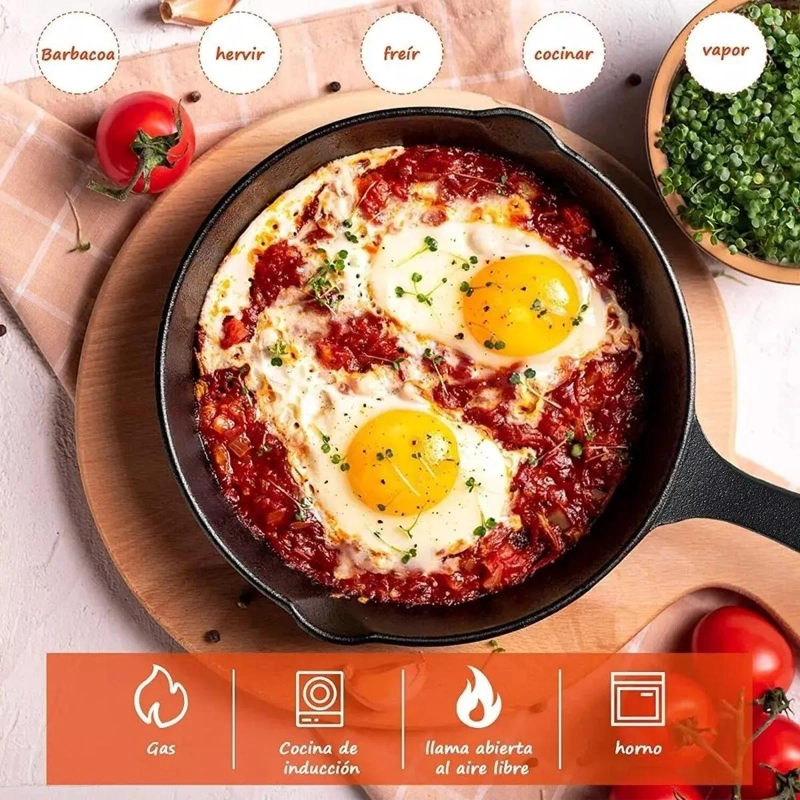 JUEGO DE SARTENES DE HIERRO FUNDIDO DE 26 CM PARA COCINA - 4