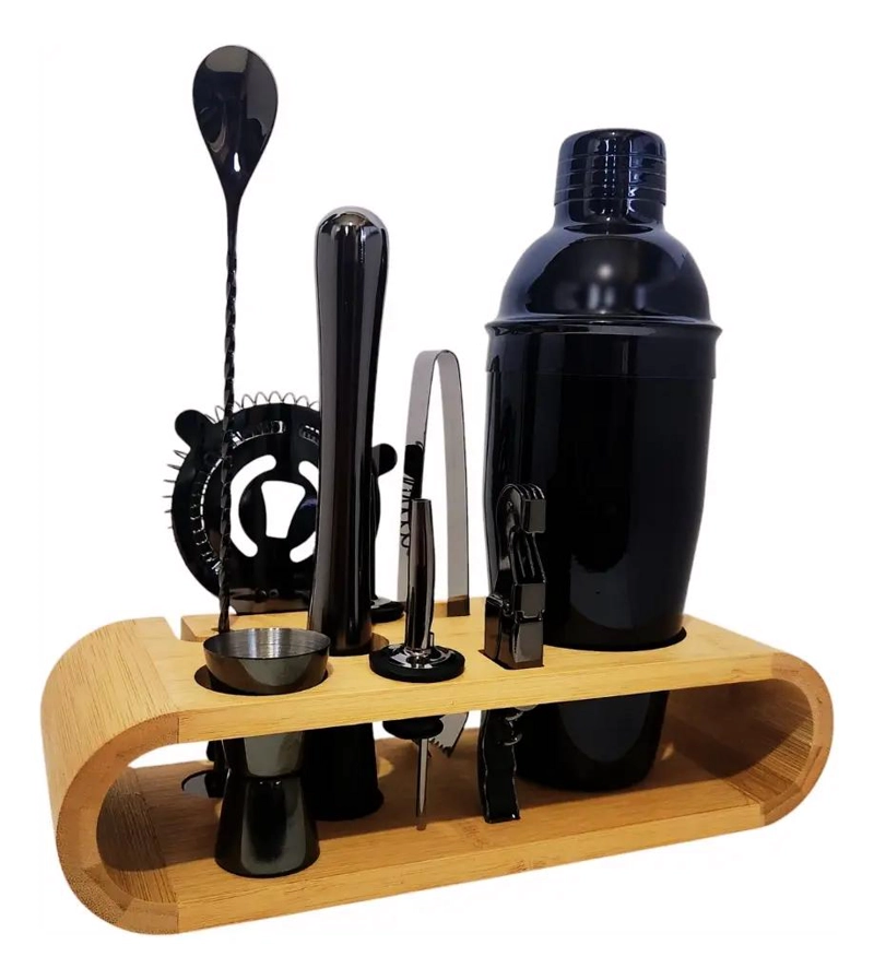 KIT DE COCTELERIA PROFESIONAL CON 10 PIEZAS EN ACABADO NEGRO CLASICO - 1