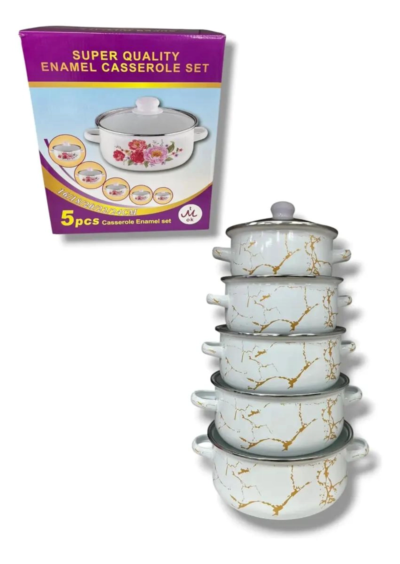 SET DE 5 PIEZAS DE OLLAS ENLOZADAS CON TAPAS DE VIDRIO RESISTENTES - 1