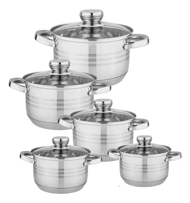 SET DE OLLAS DE ACERO INOXIDABLE 10 PIEZAS CON CAPACIDAD TOTAL DE 20.5 LITROS - 1