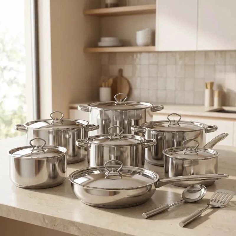 JUEGO DE OLLAS DE COCINA INOXIDABLE CON 15 PIEZAS PARA USO DIARIO - 1