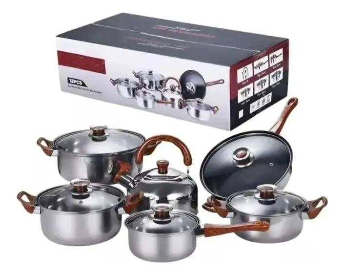 JUEGO DE OLLAS Y CACEROLAS DE ACERO INOXIDABLE 12 PIEZAS PARA COCINA - 1