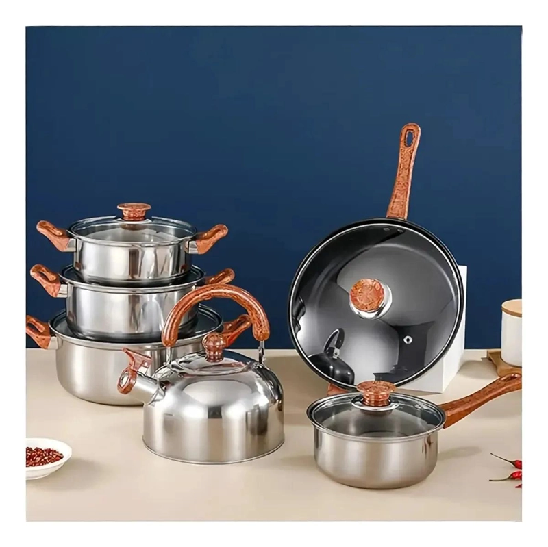 JUEGO DE OLLAS Y CACEROLAS DE ACERO INOXIDABLE 12 PIEZAS PARA COCINA - 3