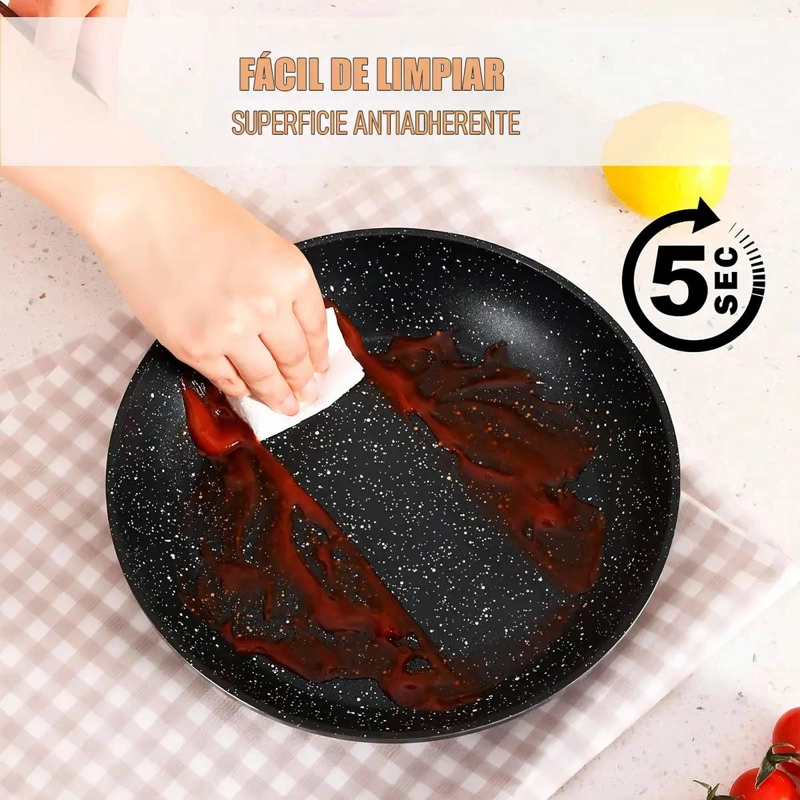 JUEGO DE OLLAS ANTIADHERENTES DE GRANITO CON 5 PIEZAS PARA COCINA - 3