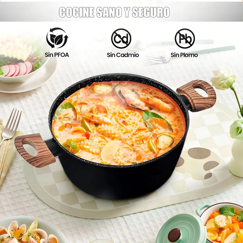 JUEGO DE OLLAS ANTIADHERENTES DE GRANITO CON 5 PIEZAS PARA COCINA - 4