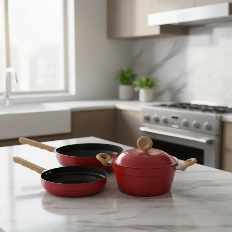 JUEGO DE BATERIA DE COCINA 5 PIEZAS CON SARTE N Y WOK DE ROCA VOLCANICA - 1