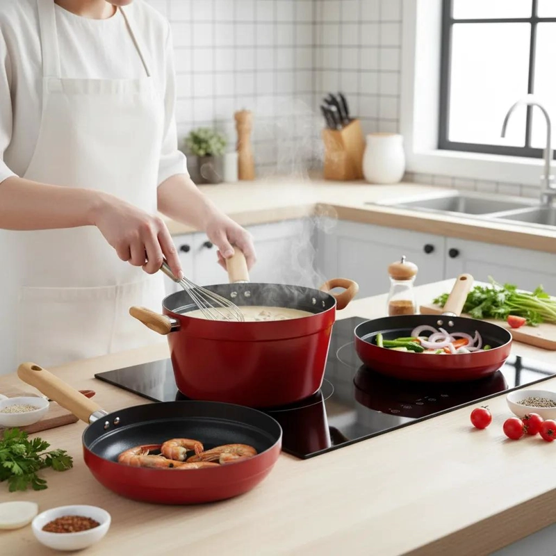 JUEGO DE BATERIA DE COCINA 5 PIEZAS CON SARTE N Y WOK DE ROCA VOLCANICA - 2