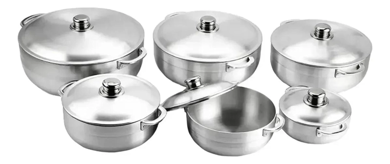 JUEGO DE OLLAS DE ALUMINIO PULIDO CON 6 PIEZAS DE TAMAÑOS VARIADOS - 2