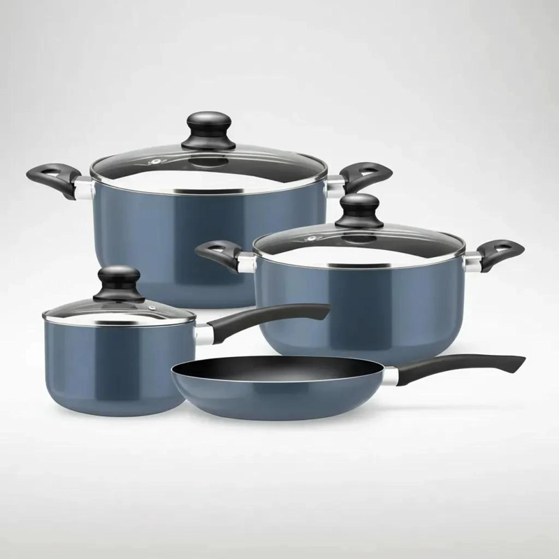 SET DE OLLAS ANTIADHERENTES AZUL CON 7 PIEZAS Y TAPAS INCLUIDAS - 1