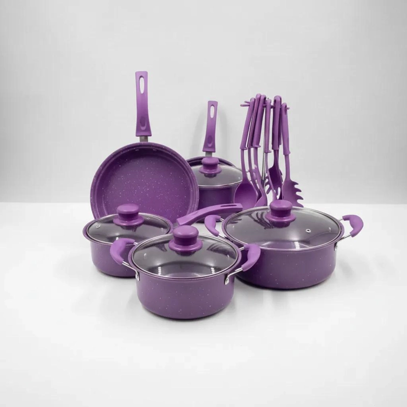 SET DE UTENSILIOS DE COCINA CON OLLA ANTIADHERENTE DE 14 PIEZAS COLOR MORADO - 4