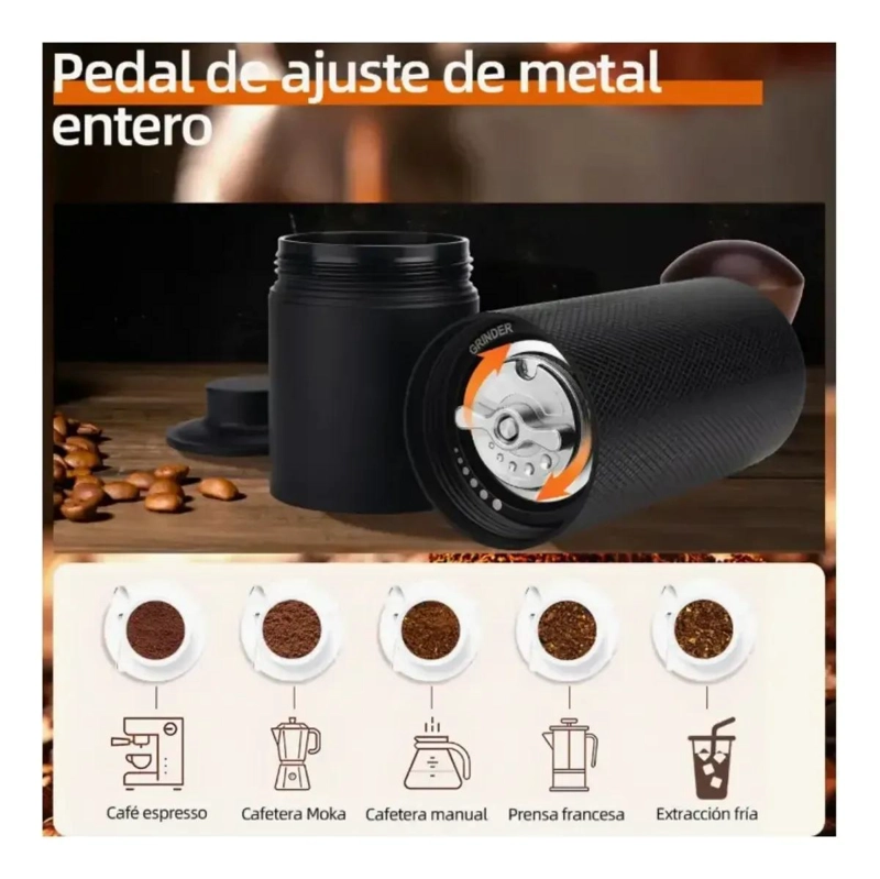 MOLINILLO MANUAL PARA CAFE  CON AJUSTE DE MOLIENDA Y CUERPO METALICO NEGRO - 3