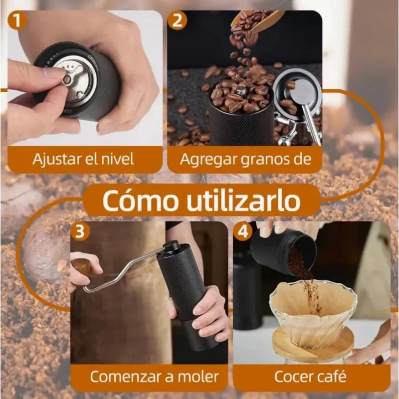 MOLINILLO MANUAL PARA CAFE  CON AJUSTE DE MOLIENDA Y CUERPO METALICO NEGRO - 4