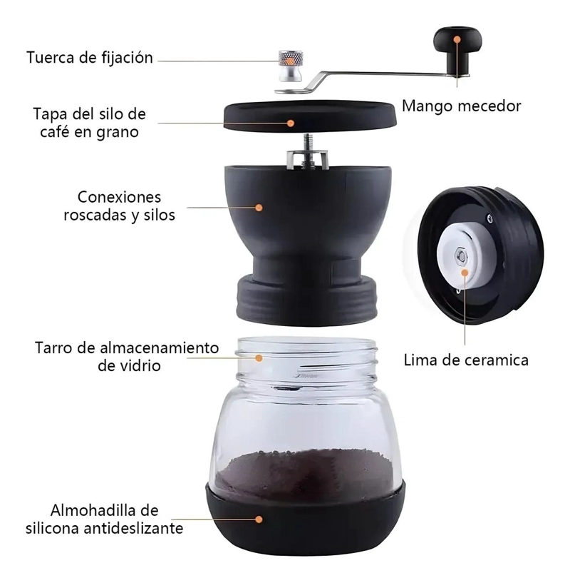 MOLINILLO MANUAL PARA CAFE  Y SEMILLAS CON DISEÑO ERGONOMICO - 5