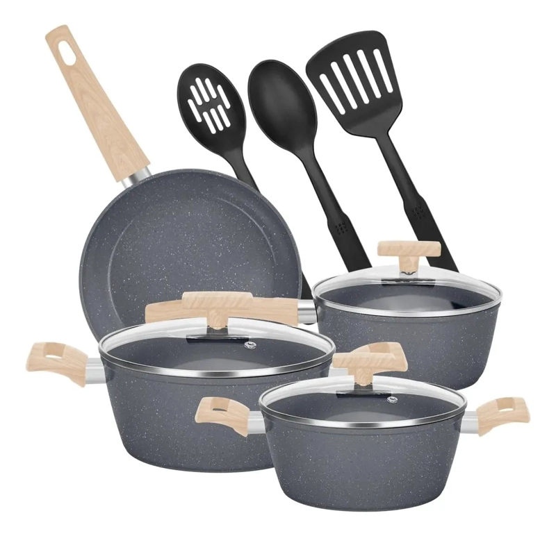 BATERIA DE COCINA 10 PIEZAS CON RECUBRIMIENTO ANTIADHERENTE GRANITO - 1