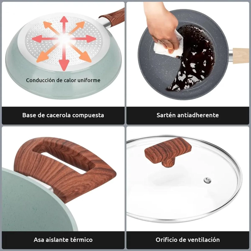 BATERIA DE COCINA 10 PIEZAS CON RECUBRIMIENTO ANTIADHERENTE GRANITO - 4