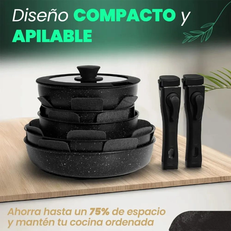 JUEGO COMPLETO DE OLLAS Y SARTENES CON ASAS DESMONTABLES 15 PIEZAS - 3