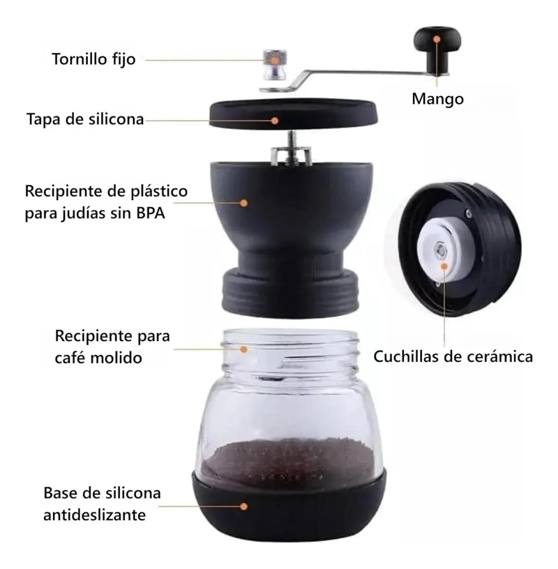 MOLINILLO MANUAL PARA CAFE  Y SEMILLAS CON DISEÑO ERGONOMICO - 2
