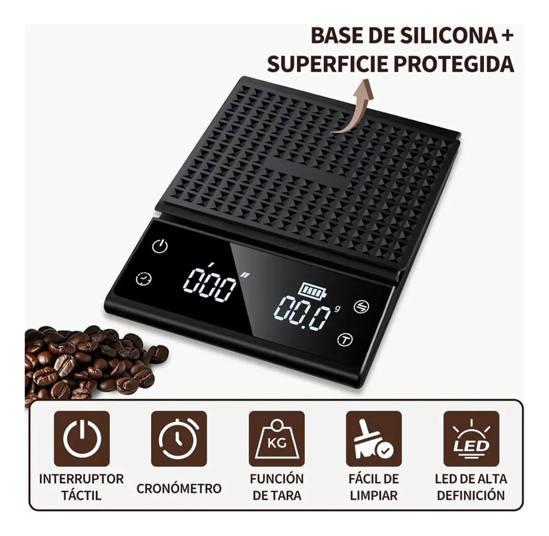 BASCULA DIGITAL PARA CAFE  CON TEMPORIZADOR Y CAPACIDAD DE 3 KG - 2