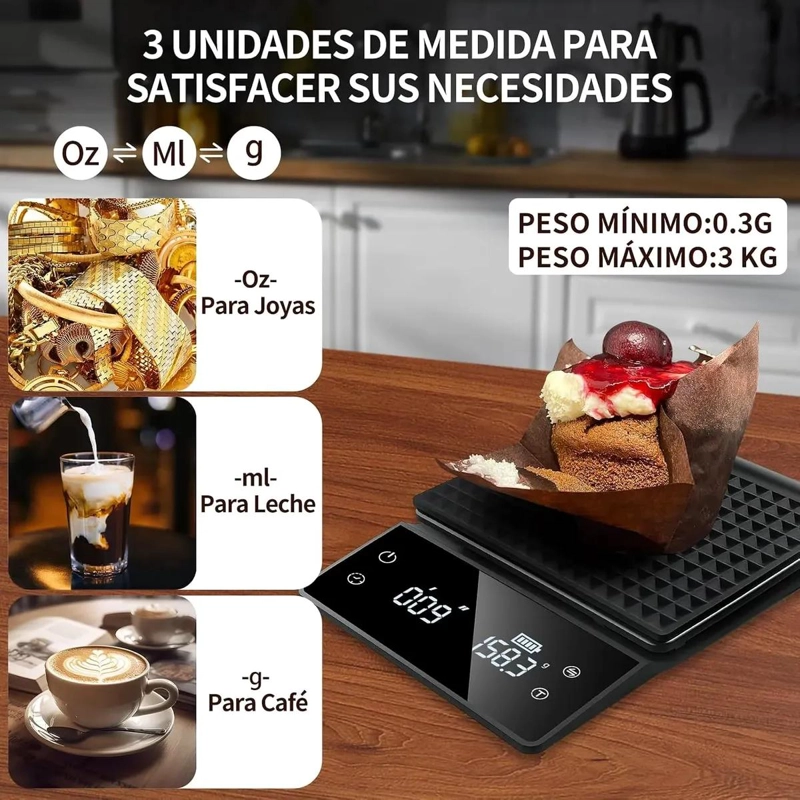 BASCULA DIGITAL PARA CAFE  CON TEMPORIZADOR Y CAPACIDAD DE 3 KG - 3