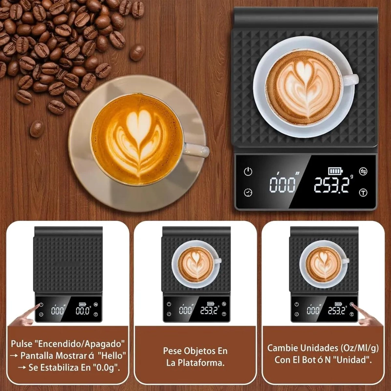 BASCULA DIGITAL PARA CAFE  CON TEMPORIZADOR Y CAPACIDAD DE 3 KG - 4