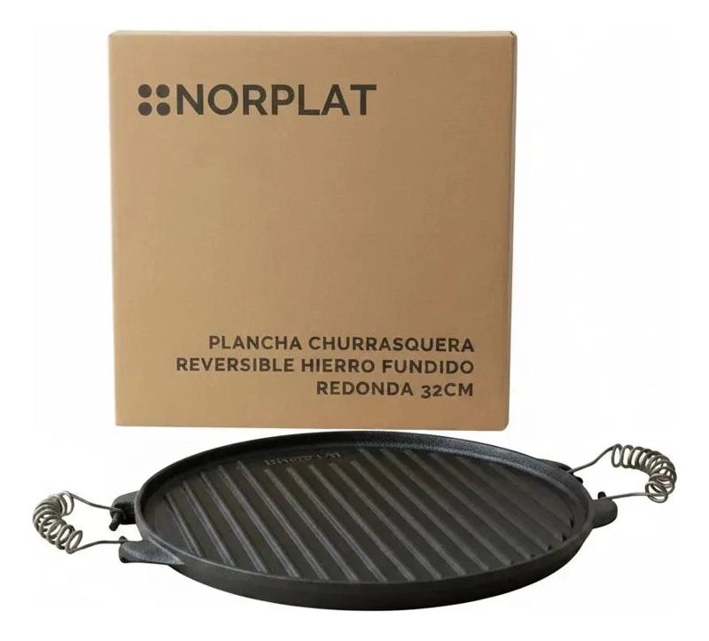 PLANCHA CHURRASQUERA REVERSIBLE DE HIERRO FUNDIDO 32 CM PARA COCINA - 1