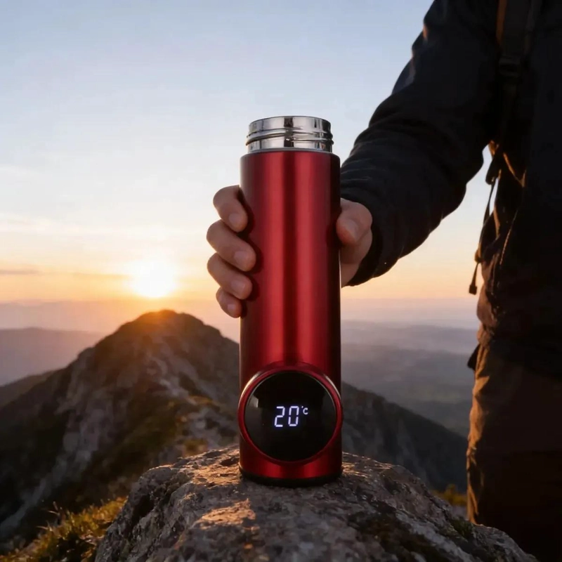 TERMO PORTATIL INTELIGENTE PARA BEBIDAS 500 ML COLOR ROJO - 2