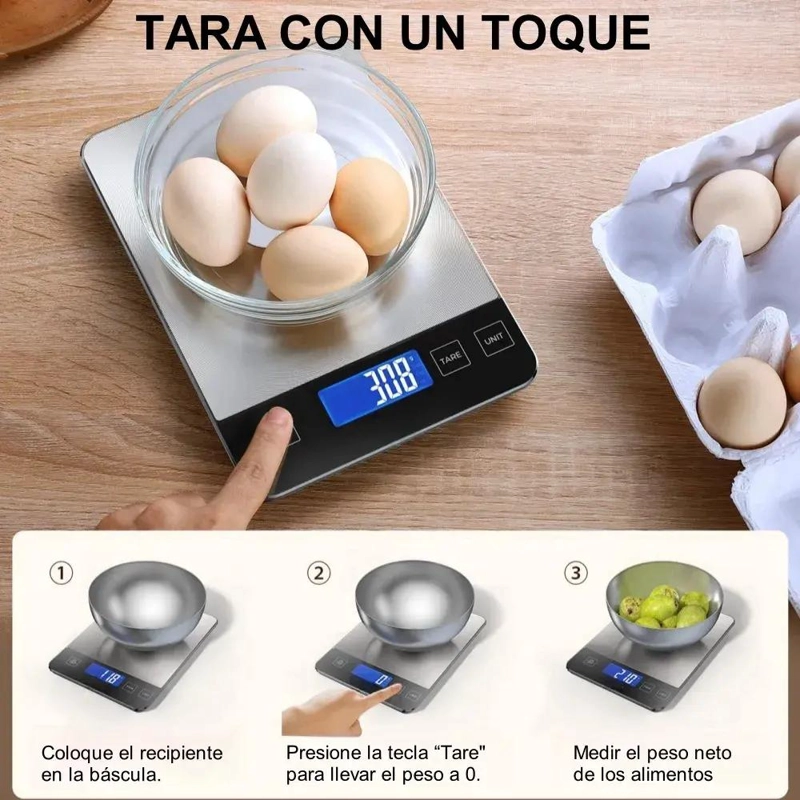 BASCULA DIGITAL DE COCINA RECARGABLE CON CAPACIDAD HASTA 15 KG Y PRECISION DE 1G - 2