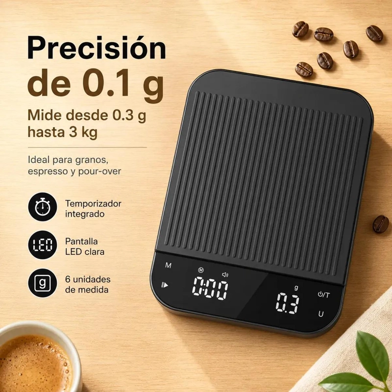 BASCULA DIGITAL PARA CAFE  CON TEMPORIZADOR Y ALTA PRECISION 3 KG - 3