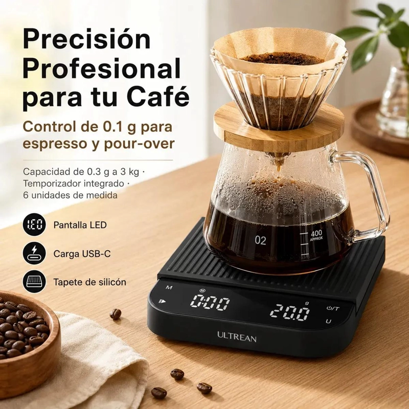 BASCULA DIGITAL PARA CAFE  CON TEMPORIZADOR Y ALTA PRECISION 3 KG - 4