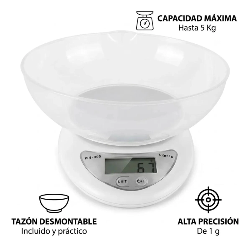 BALANZA DIGITAL PARA COCINA CON BOWL INTEGRADO IDEAL PARA DIETAS Y REPOSTERIA - 2