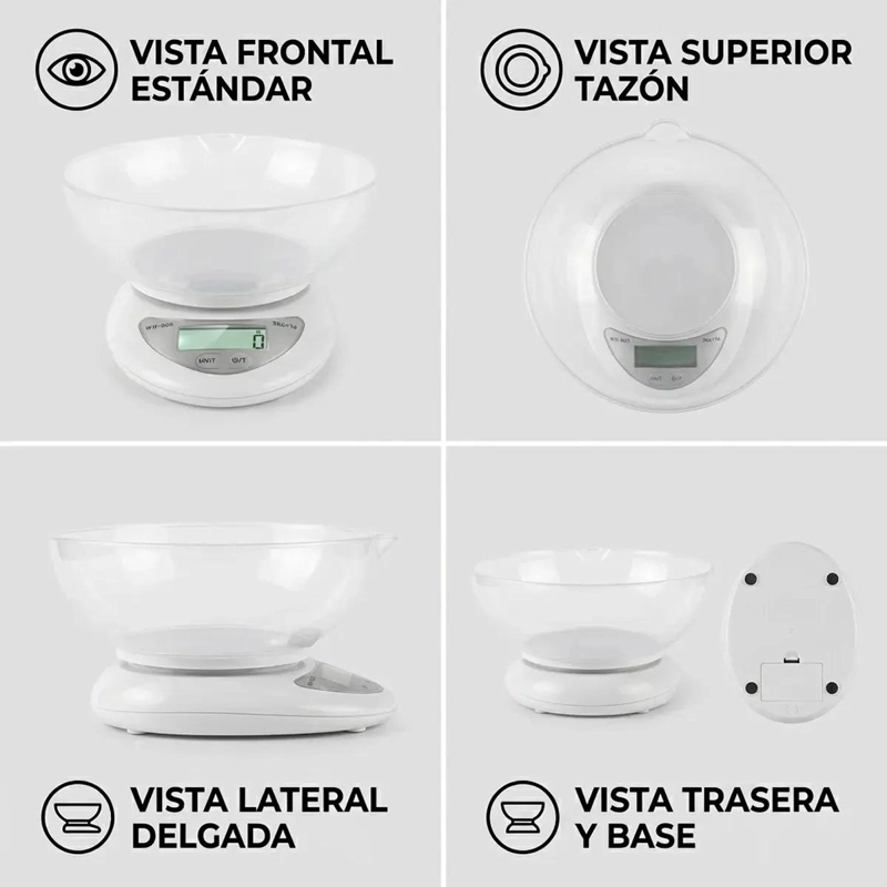 BALANZA DIGITAL PARA COCINA CON BOWL INTEGRADO IDEAL PARA DIETAS Y REPOSTERIA - 3