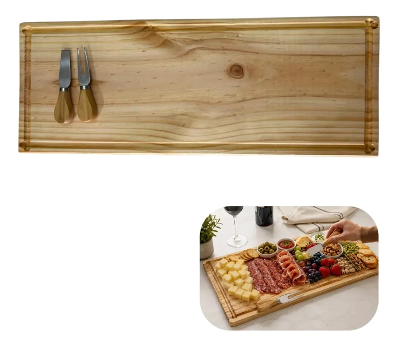 TABLA DE MADERA PARA PICOTEO Y CORTAR QUESO CON SET DE CUCHILLOS - 1