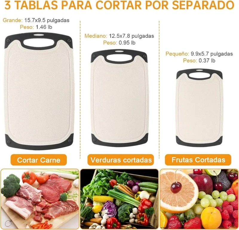 JUEGO DE 3 TABLAS PARA CORTAR EN PLASTICO PARA CARNE Y VERDURAS - 4