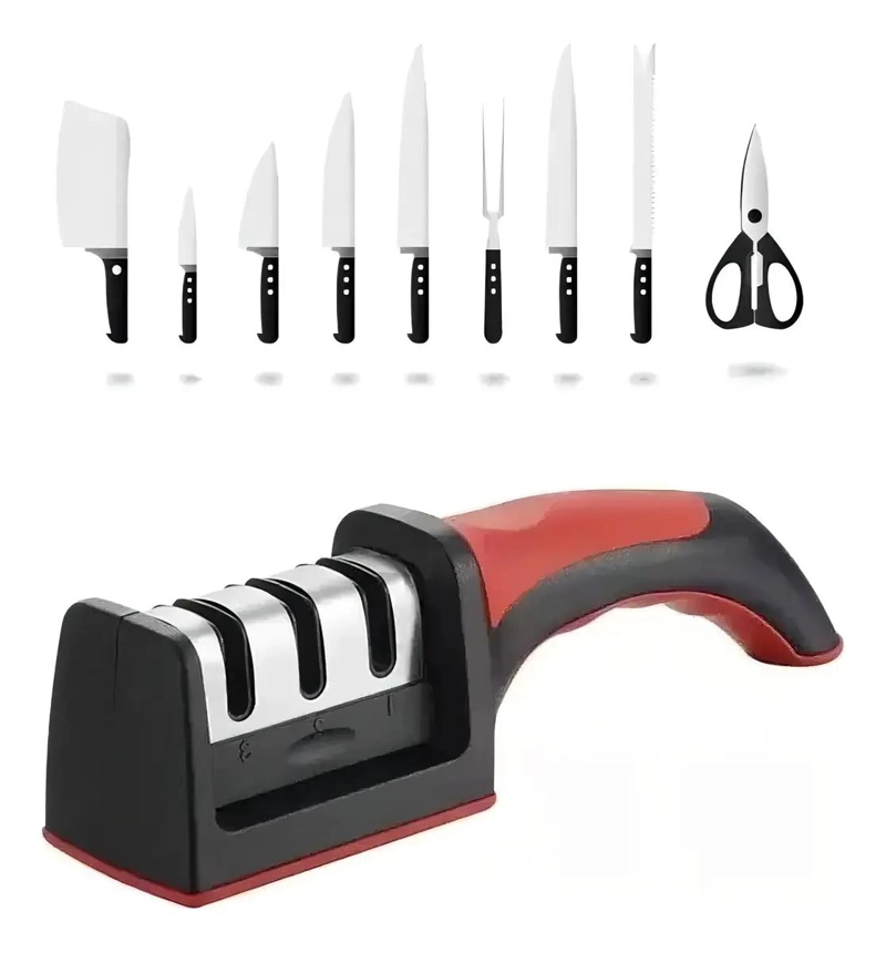 AFILADOR DE CUCHILLOS Y TIJERAS CON 3 FILOS DE ACERO INOXIDABLE - 3