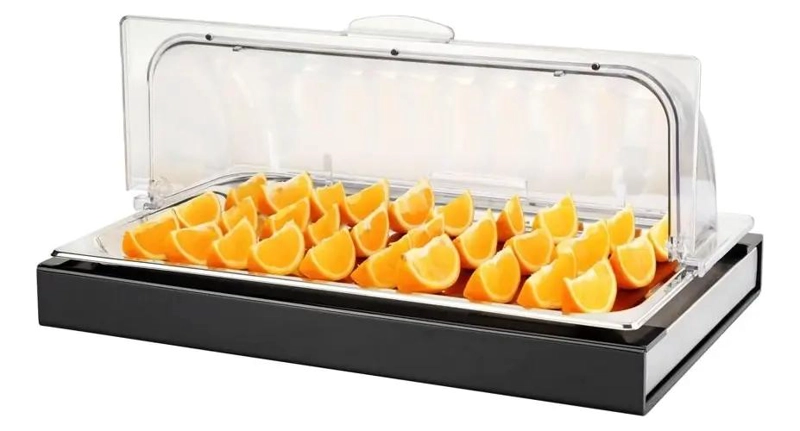 EXHIBIDOR BUFFET FRIO CON TAPA Y ROLLO INSERTO ACERO GN 1/1X2 CM - 1
