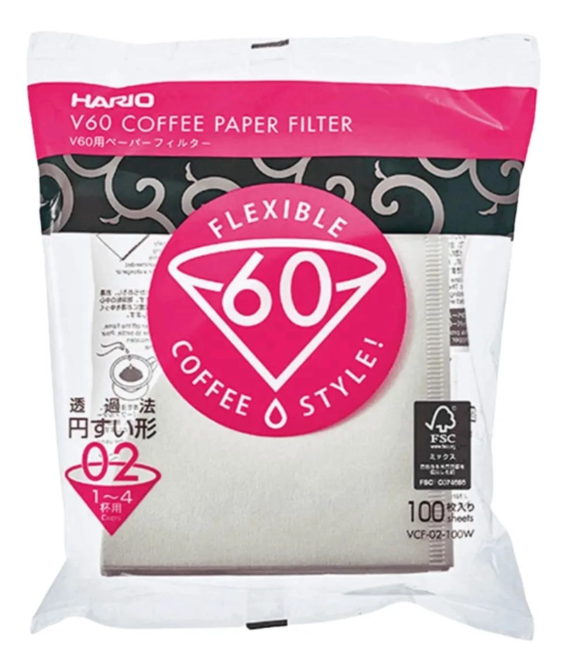 FILTRO DE PAPEL BLANCO PARA CAFE  HARIO V60 02 CON 100 UNIDADES - 1