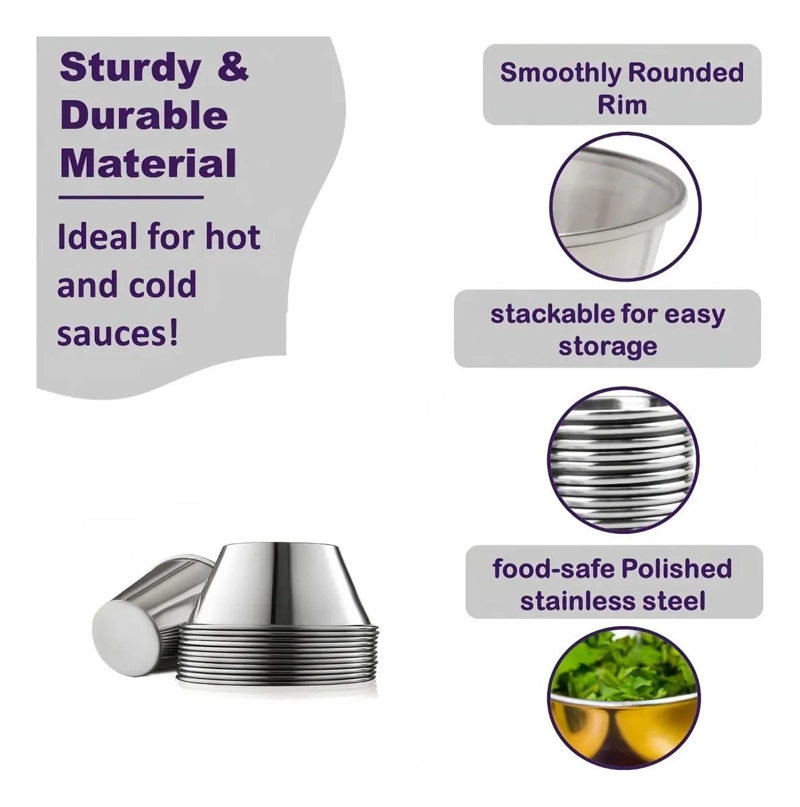 SET DE 12 POCILLOS SALSEROS DE ACERO INOXIDABLE DE 50ML PARA COCINA - 3
