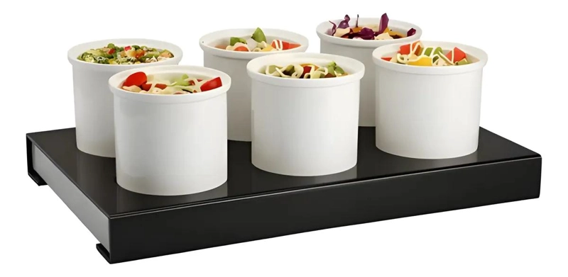 EXHIBIDOR BUFFET FRIO CON 6 RECIPIENTES DE PORCELANA DE 1.2 LITROS - 1