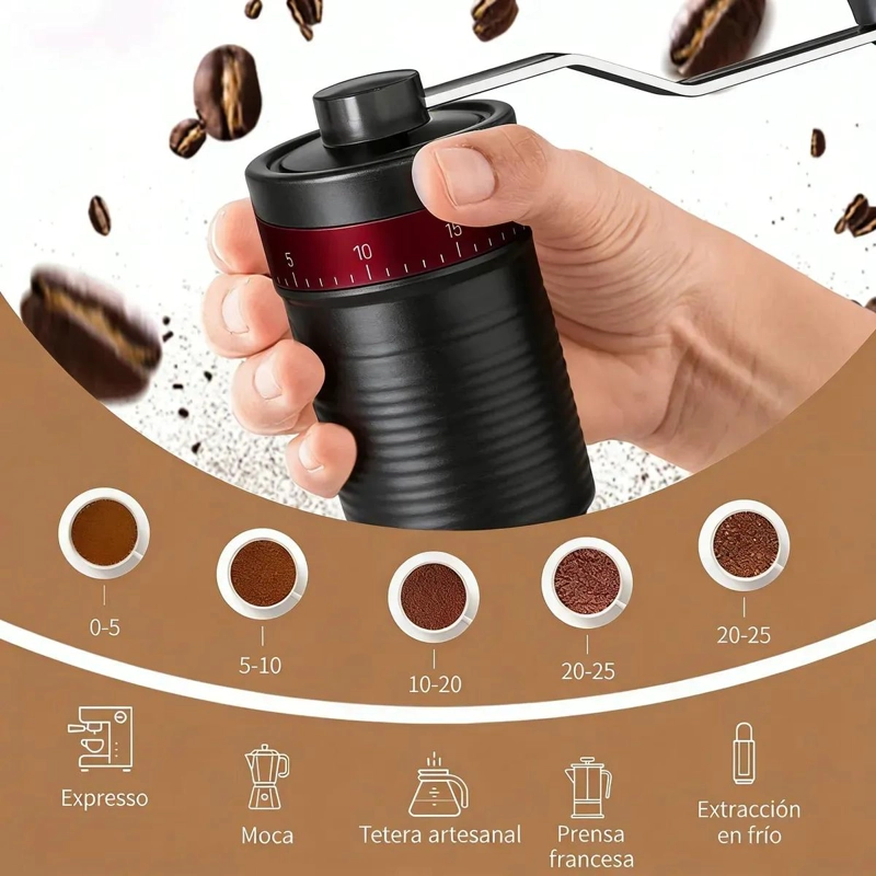 MOLINO MANUAL PARA CAFE  CON AJUSTE DE GROSOR EN COLOR NEGRO - 4