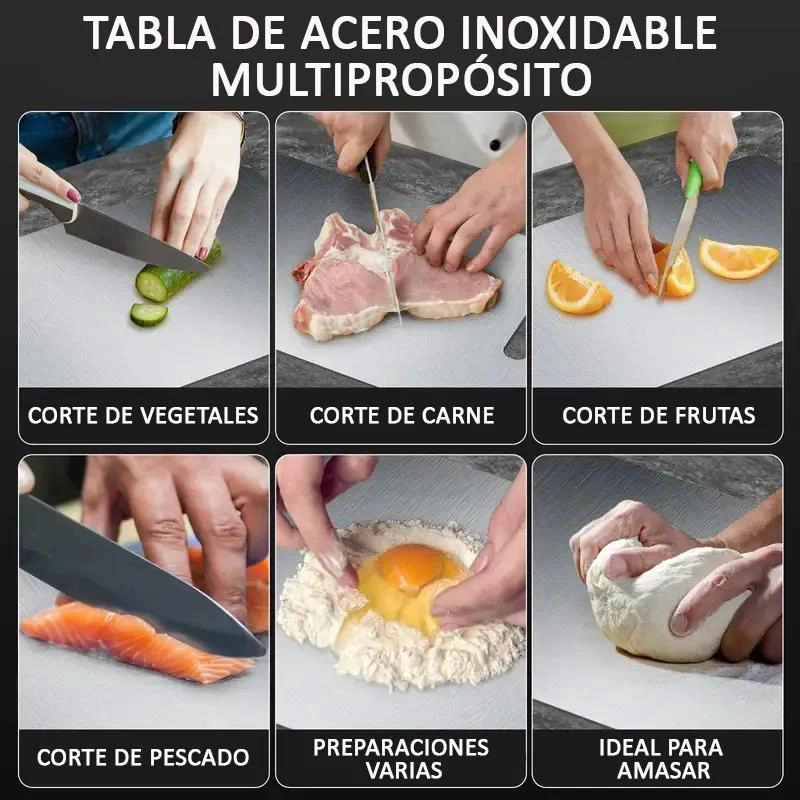 TABLA PARA PICAR Y CORTAR ALIMENTOS DE ACERO INOXIDABLE PARA COCINA - 5