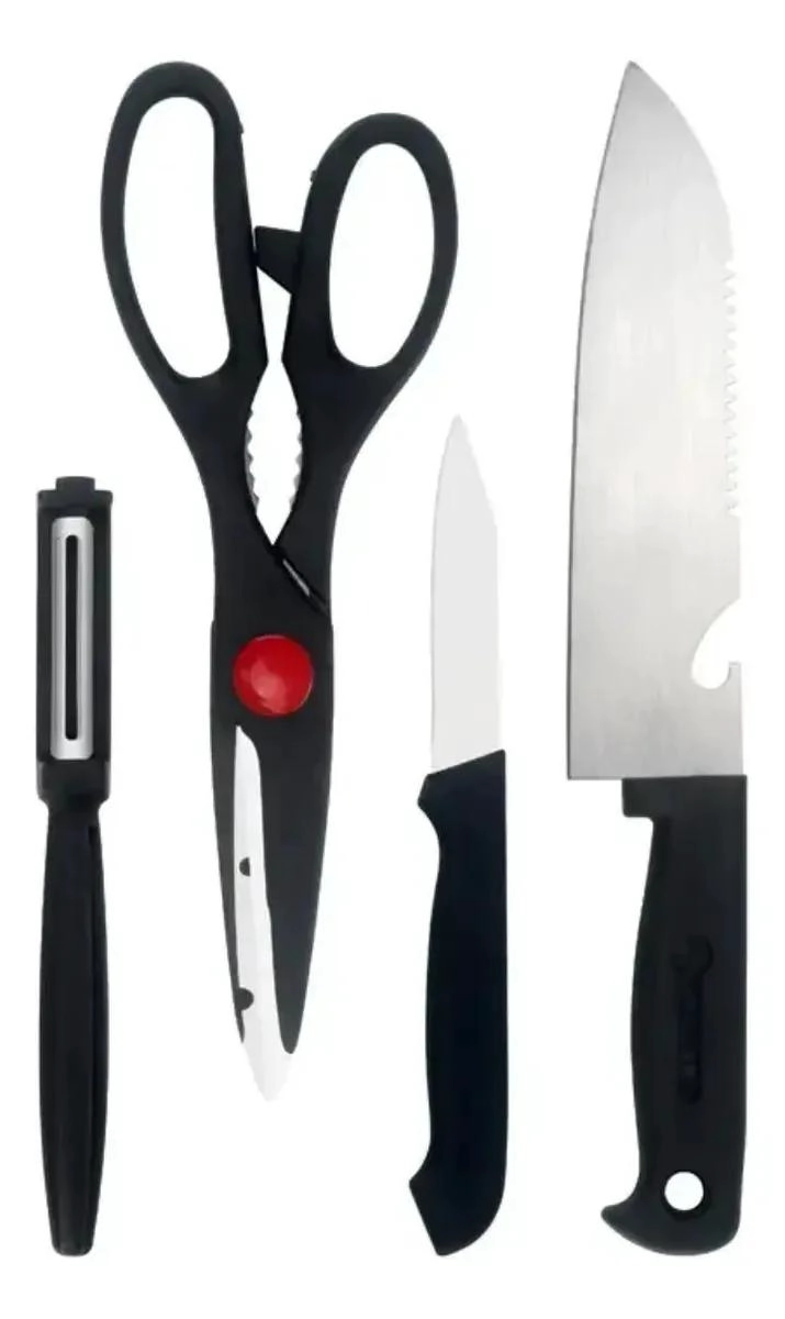 SET DE 4 UTENSILIOS DE COCINA CON CUCHILLOS DE ACERO INOXIDABLE - 1