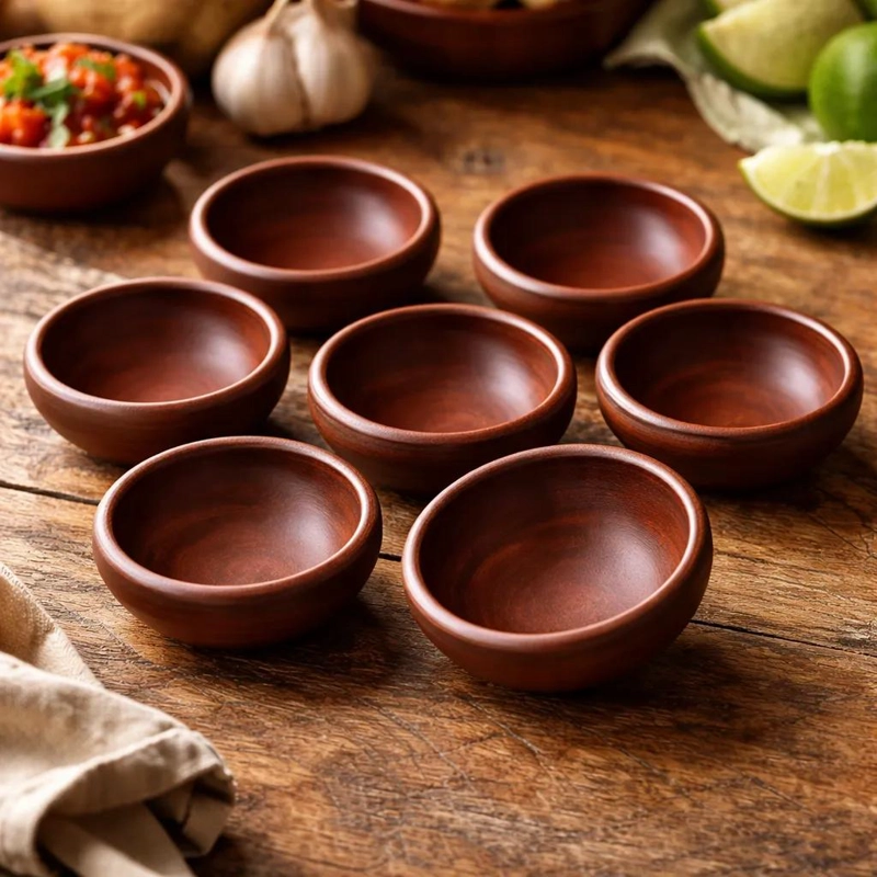 JUEGO DE 12 POCILLOS DE GREDA PARA SALSAS Y PEBRE DE 8 CM - 2