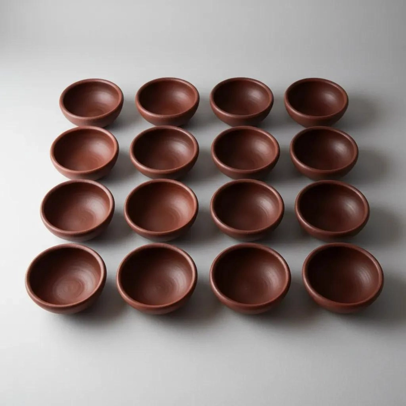 JUEGO DE 12 POCILLOS DE GREDA PARA SALSAS Y PEBRE DE 8 CM - 4