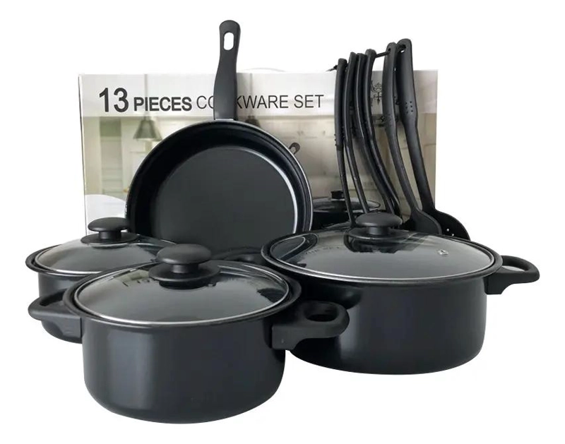 SET DE OLLAS Y SARTENES ANTIADHERENTES CON TAPA 13 PIEZAS COLOR NEGRO - 1