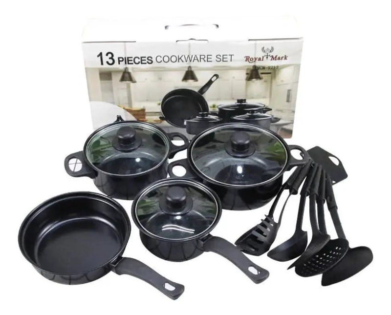 SET DE OLLAS Y SARTENES ANTIADHERENTES CON TAPA 13 PIEZAS COLOR NEGRO - 2